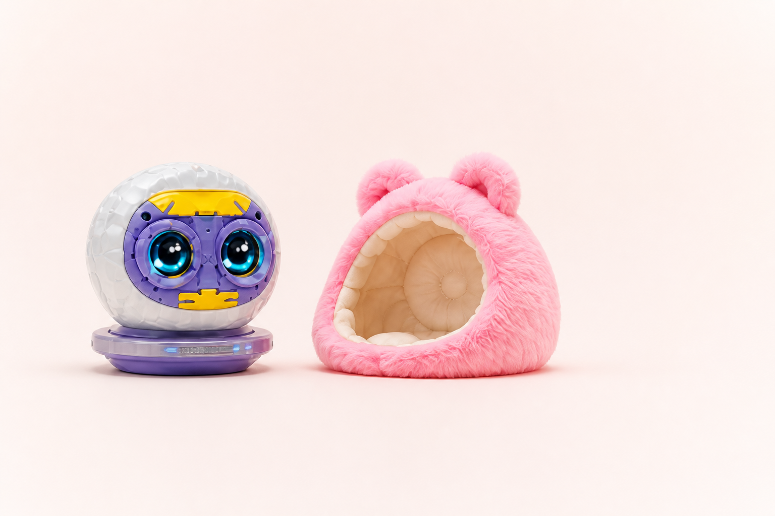 BOI-001 core beside a pink plush shell