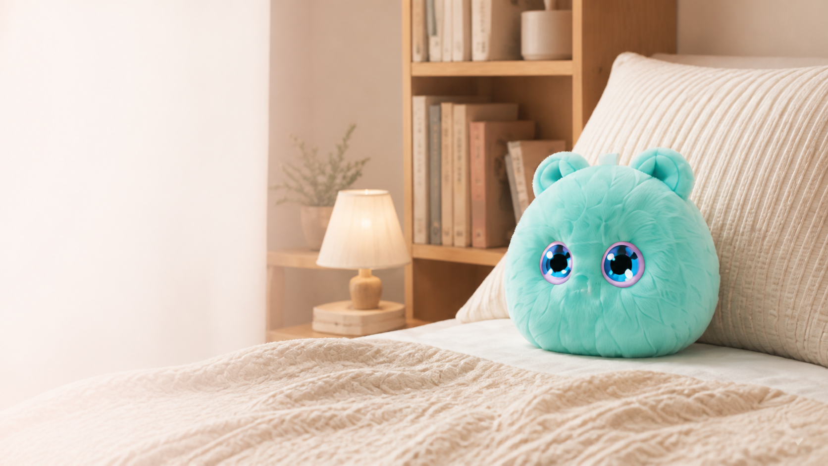 Qingmang plush companion resting on a bed
