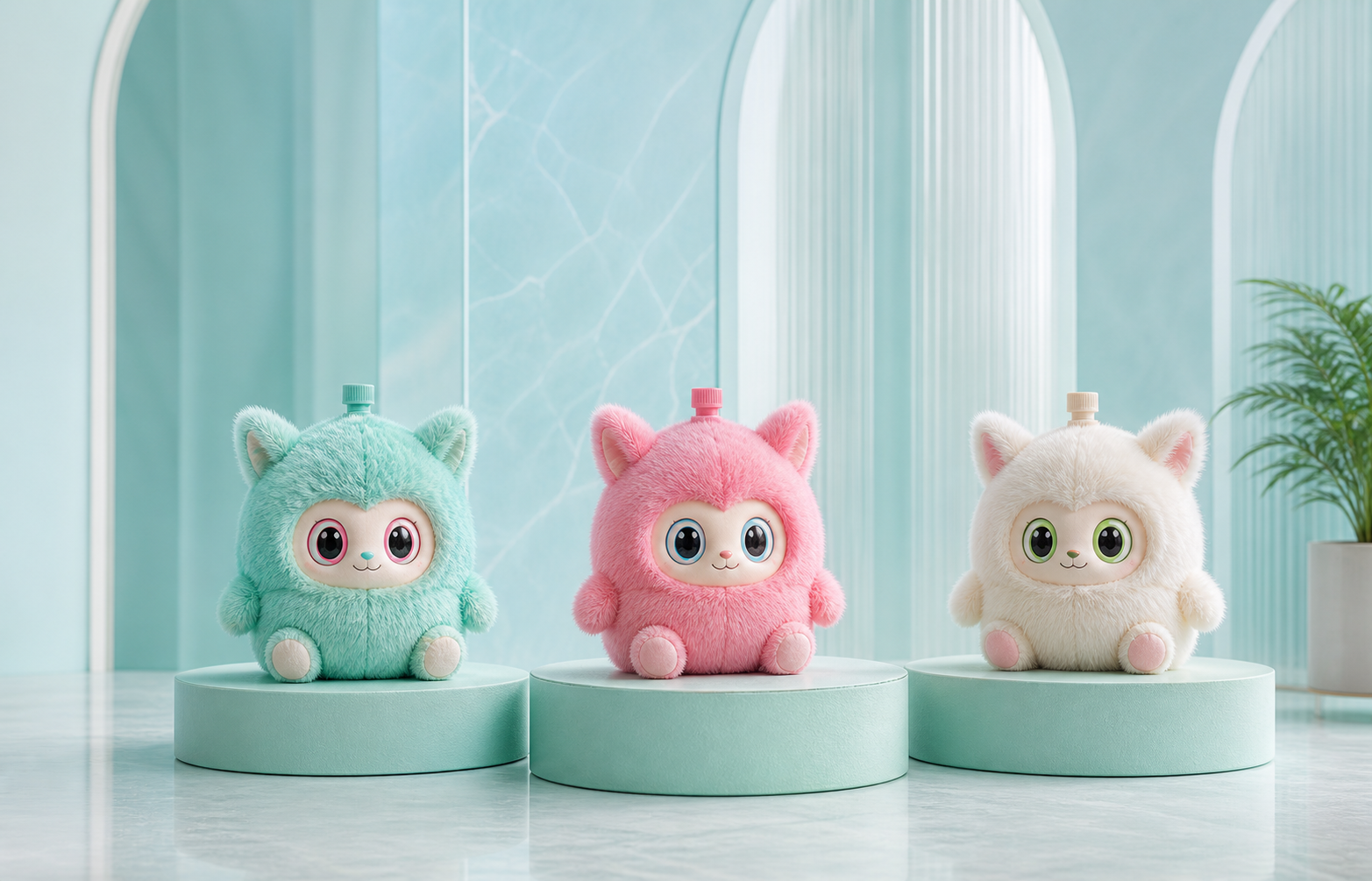 Three BOIBOIBOX plush companions waiting to be matched